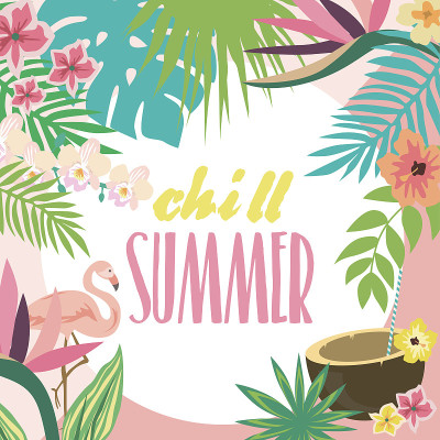 带有热带元素的夏日卡片。矢量图
