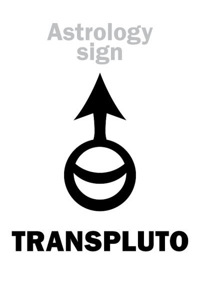 占星字母表:冥王星TRANSPLUTO，超级遥远的行星(超越冥王星)。象形文字符号(符号，自1972