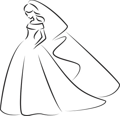 抽象的轮廓插图，一个年轻优雅的新娘穿着衣服