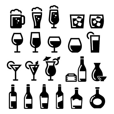 酒类图标插图/啤酒，葡萄酒，鸡尾酒，清酒，白兰地，威士忌