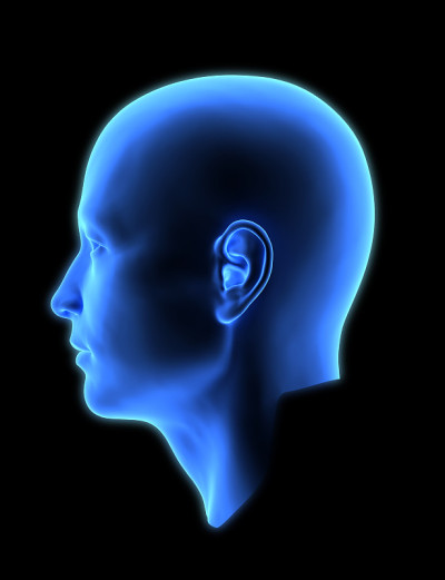 3D人头侧视图孤立在黑暗的BG