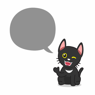 卡通人物快乐的黑猫与言语泡泡