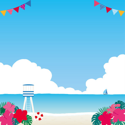 有木槿的夏日海滩
