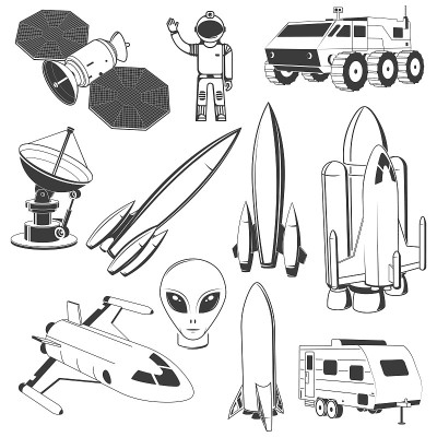 Set of space icon. Vector. Concept for shirt, prin
