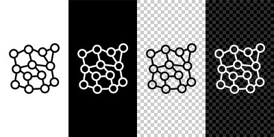 设置线神经网络图标孤立在黑白，透明的背景。人工智能AI。向量