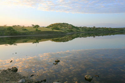 夕阳映照在马加迪湖表面，东非大裂谷，肯尼亚