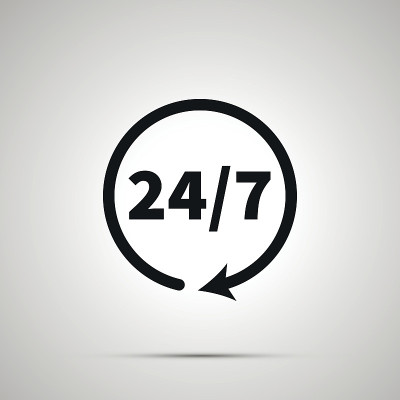 24小时标志，简单的黑色图标