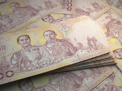 泰国的钞票。Thaibaht账单。那有100泰铢。商业、金融背景。