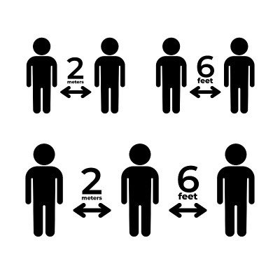 社交距离图标设置。2米6英尺。海报矢量图
