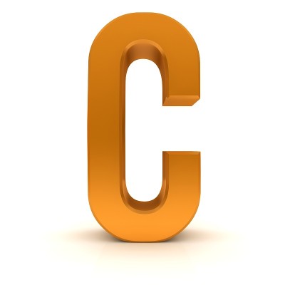 字母C大写字母橙色字母符号字体3d渲染字符文本图形在白色背景上切掉