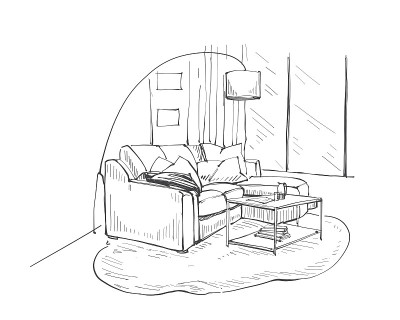 手绘素描客厅