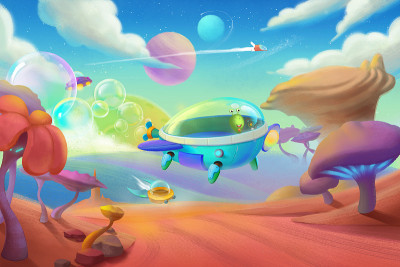 飞机的冒险。空间场景