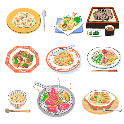 各种9种菜肴的插图