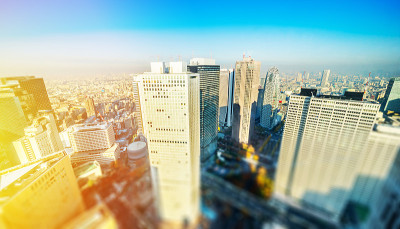 东京天际线鸟瞰图倾斜移位效果