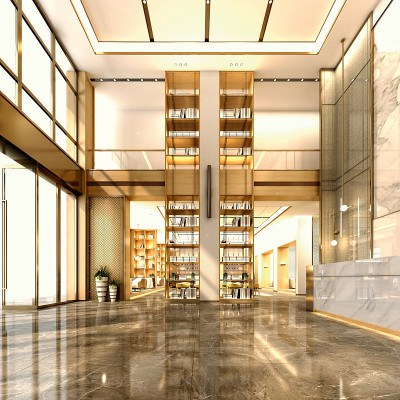 豪华酒店接待和大堂的3d渲染