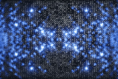 蓝色矩阵数字背景。抽象的网络空间的概念。人物倒了。来自符号流的矩阵。虚拟现实设计。复杂的算法数据黑客