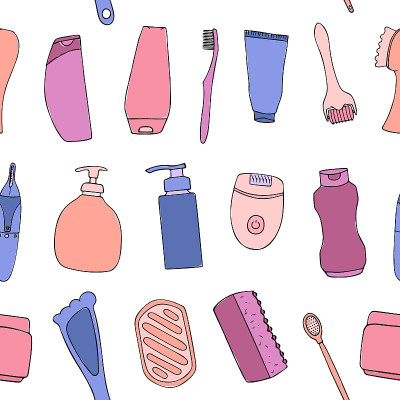 Cosmetic and beauty products hand drawn vector sea