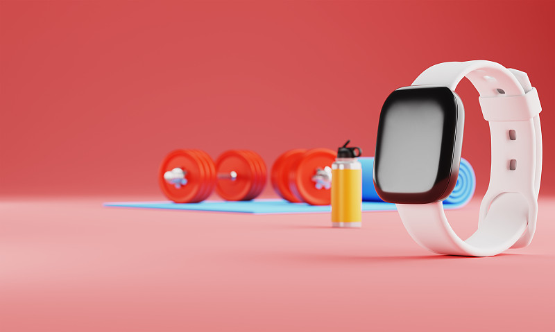 3D渲染智能手表健身设备的背景。