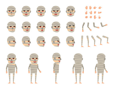Halloween mummy character creation set. Various ge