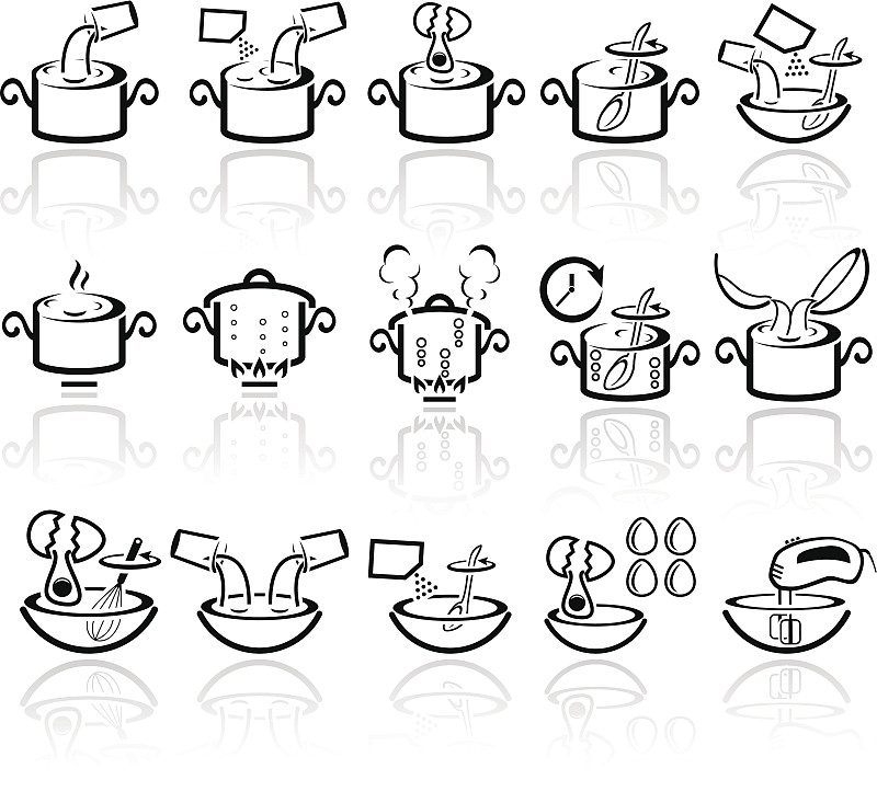烹饪指令矢量图标集。每股收益10。