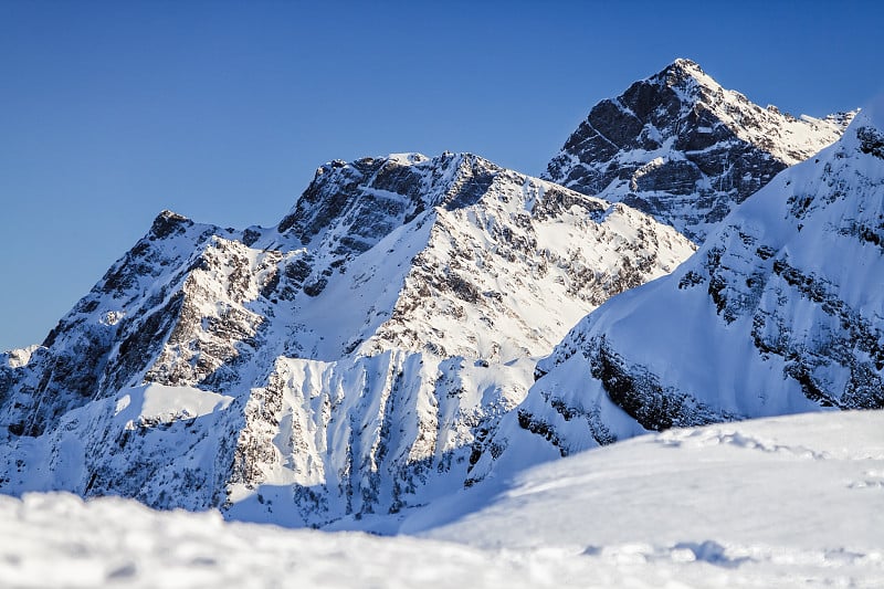 冬天白雪皑皑的阿格普斯塔峰山景