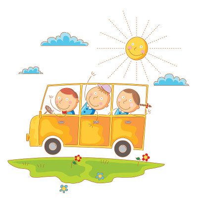 孩子们乘公共汽车上学