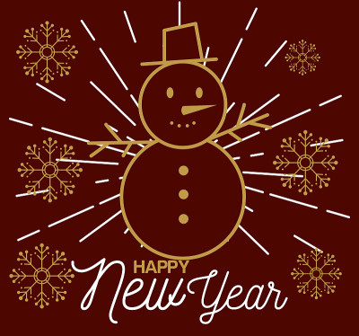 Happy new year 2021 with snowman and snowflakes ve