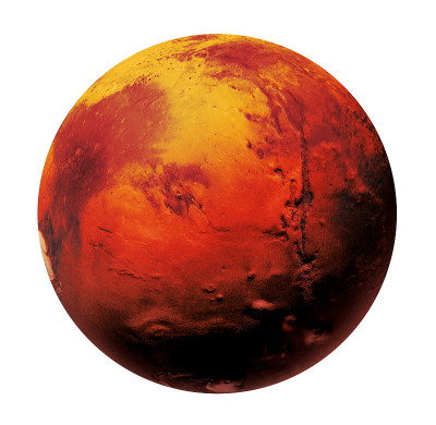 火星是太阳系太空中的红色星球。高分辨率艺术呈现火星孤立在白色。