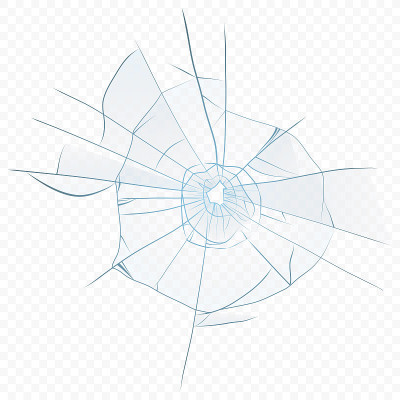 矢量破碎的现实玻璃在透明的alpha背景上。玻璃孔。