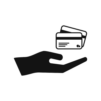 手握信用卡黑色图标矢量插图。