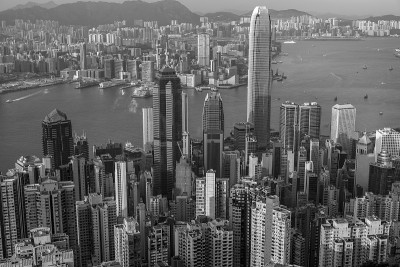 香港港湾景观与B&W颜色