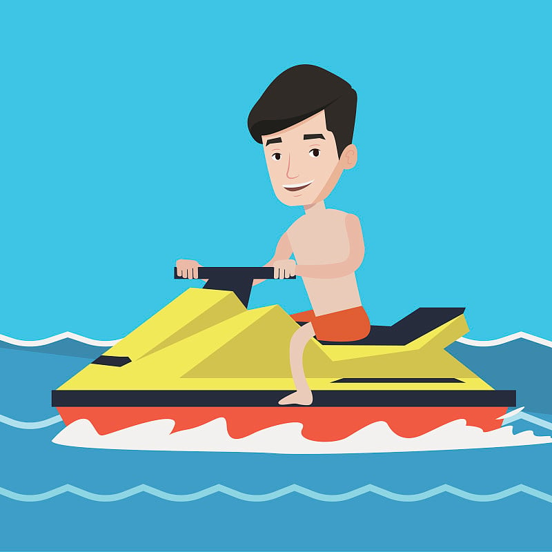 Caucasian man training on jet ski in the sea