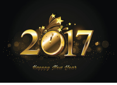2017年新年快乐背景，金钟和星星