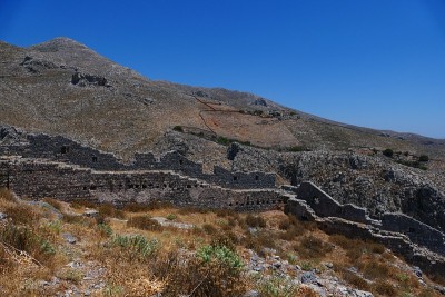 希腊Dodecanese群岛，Kalymnos岛，Chora的拜占庭堡垒遗址