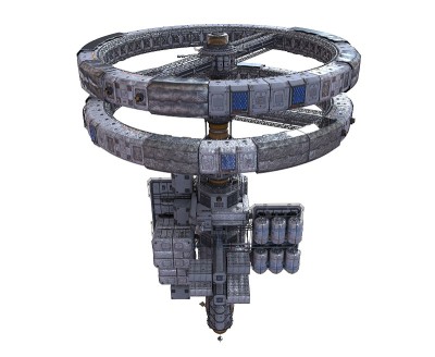 未来空间站孤立的白色背景3D插图