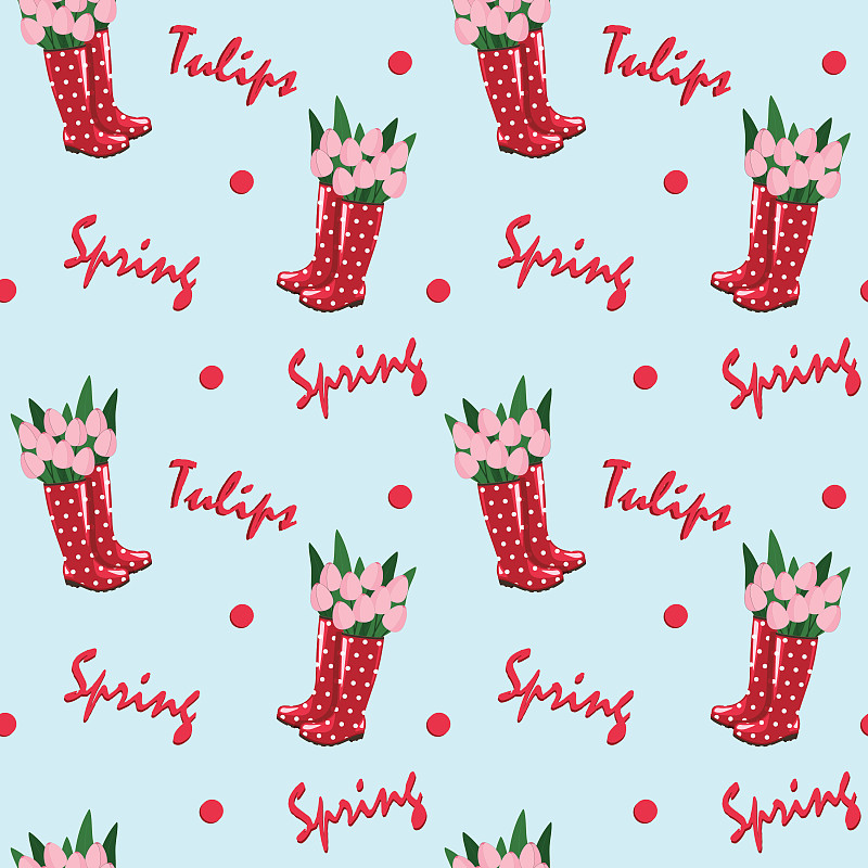 Seamless repeat pattern - red rubber boots with tu