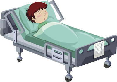 男孩生病躺在医院里
