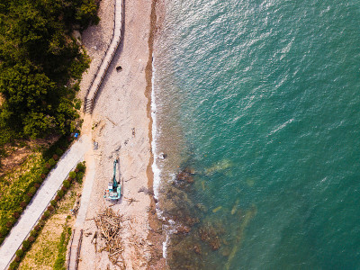 中国青岛黄海海岸，正在建设中-鸟瞰图