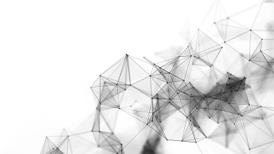 抽象3d渲染未来的点和线。计算机几何数字连接结构。未来的黑色抽象网格。丛与粒子。智能人工