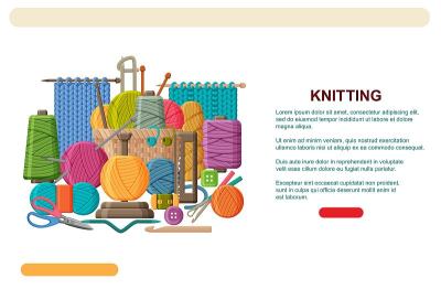 Yarn and knitting tools, needles, hook and scissor