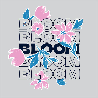 美丽的BLOOM排版与手绘花刷矢量，设计时尚，织物，纺织品，墙纸，封面，网，包装和所有印花