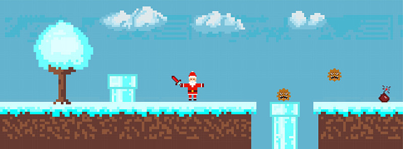 Computer pixel game interface, santa claus charact