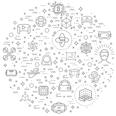 简单集虚拟现实和技术相关的矢量线插图。