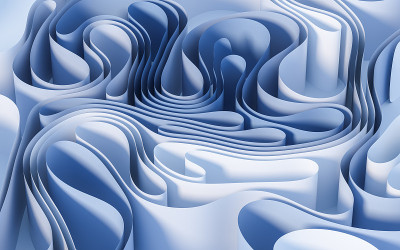 曲线纸与蓝色背景，3d渲染。