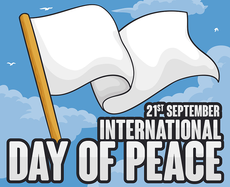 在天空中挥舞白旗庆祝国际和平日