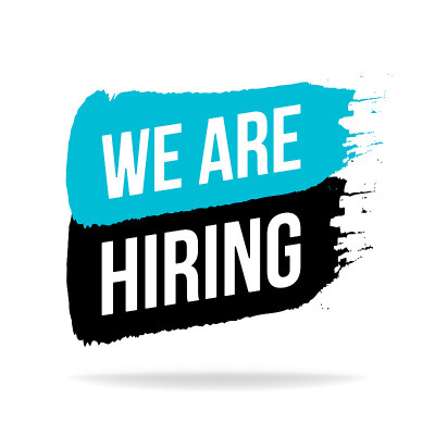 We are hiring label sign. Black and yellow paint b