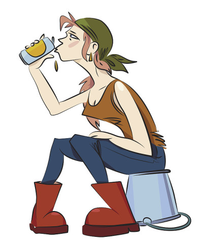 拿着啤酒的女孩的卡通形象