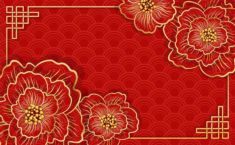 春节快乐。中国传统红旗