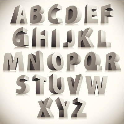 3D字体，大的白色字母站立，向量eps 8。