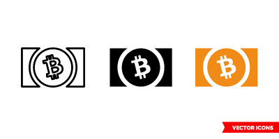 比特币现金图标三种颜色，黑白，轮廓。孤立向量符号符号